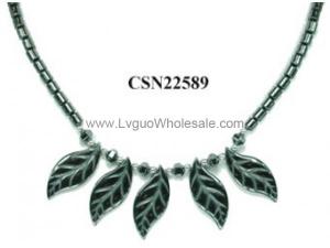 Hematite Leaf Pendant Beads Stone Chain Choker Fashion Women Necklace